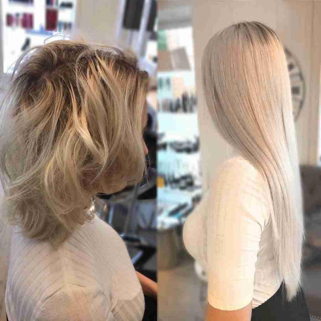 Før og etter tape hår extensions